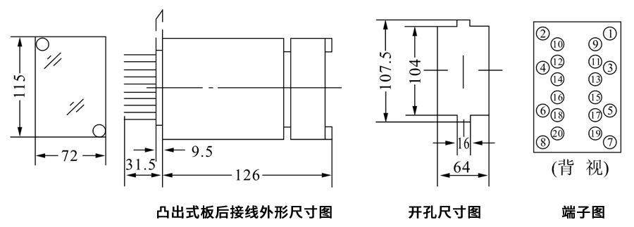 DZL-204凸出式板后接線安裝尺寸圖