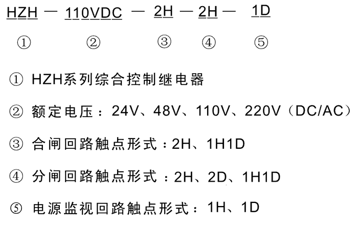 HZH-220VDC-1H1D-1H1D-1D型號(hào)及其含義